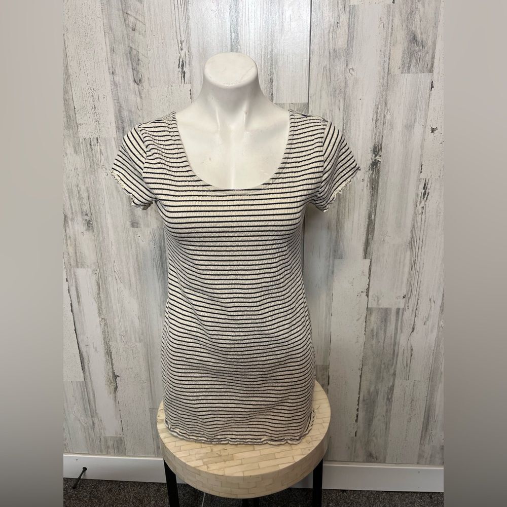 Arizona Jean Co Striped Ribbed Scoop Neck Lettuce Hem T-Shirt Mini Dress L
